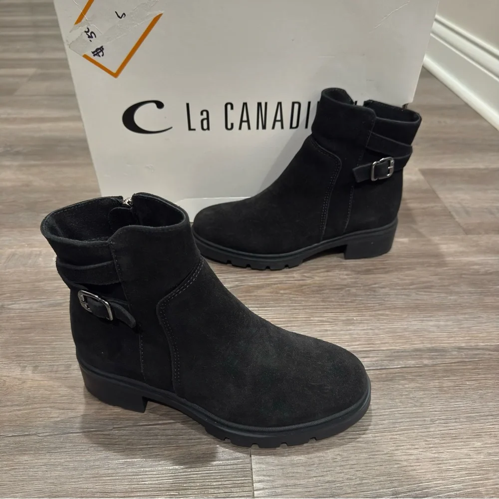 La Canadienne Shai Black Suede Bootie Boots